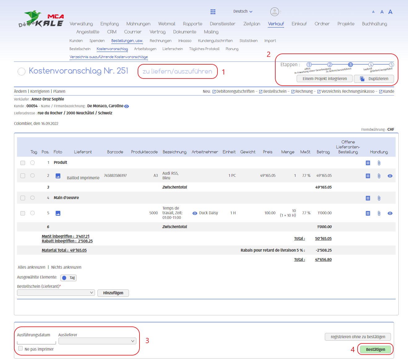 Zu liefern / auszuführen | MCA Concept