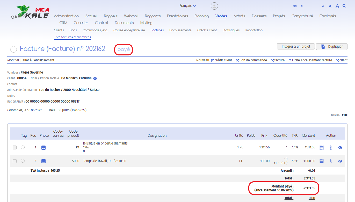 Facture payés | MCA Concept Facture payés | MCA Concept