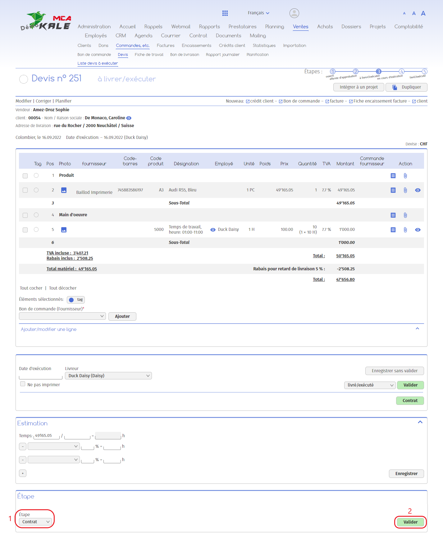 À livrer / exécuter | MCA Concept